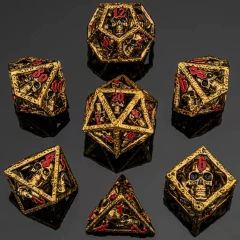 Skull's Grin Hollow Metal Dice Set Gold w/Red